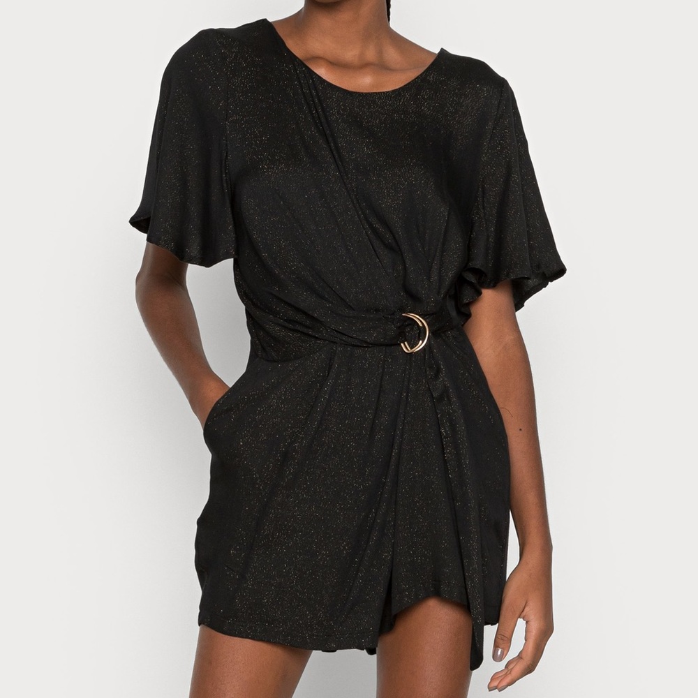 MOLLY BRACKEN Black Draped Playsuit Jumpsuit XS